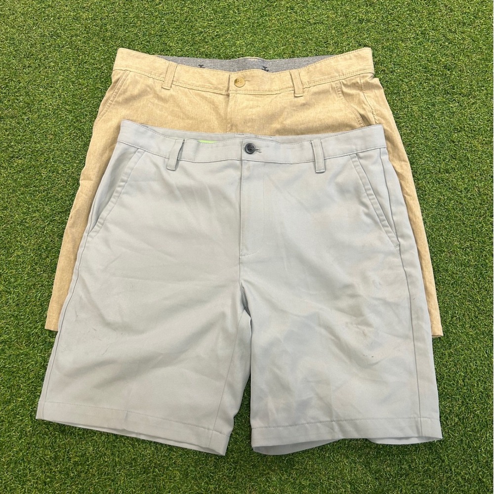 Lot of 2 IZOD Golf Mens Shorts Size 34 Gray and Tan Heathered Performance Shorts
